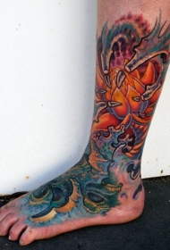 脚背惊人的生物力学彩色纹身图案