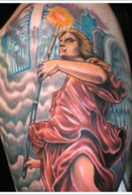 手臂水彩画风格神圣的天使纹身图案