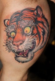 手臂彩色疯狂的老虎头像纹身图案