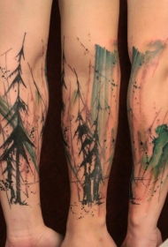 小臂彩色的抽象风格彩色森林纹身图案