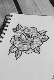 school玫瑰简单线条纹身图案手稿