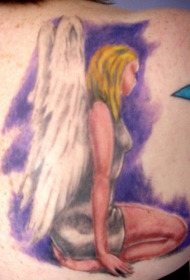 性感女性天使彩色纹身图案