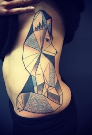 侧肋抽象风格的彩色点刺几何狐狸纹身图案