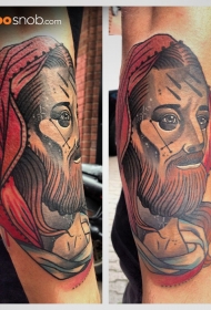 新传统风格的彩色耶稣头像手臂纹身图案