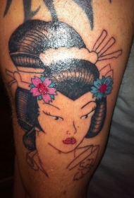 简单的彩色艺妓画像手臂纹身图案