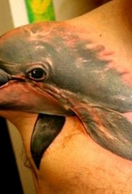 3D非常逼真的海豚肩部纹身图案