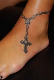 脚踝念珠十字架个性纹身图案