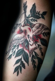 手臂彩色受伤的鸟和树枝纹身图案