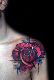 大臂好看的彩色大玫瑰纹身图案