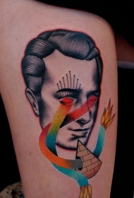 手臂超现实主义风格的彩色男性人头纹身图案