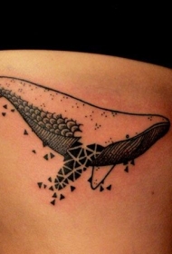 大腿抽象风格的几何鲸鱼纹身图案