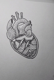 欧美线条点刺心脏纹身图案手稿