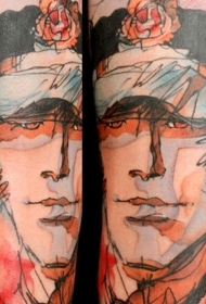 手臂五彩的男性肖像纹身图案
