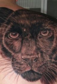 肩部3D写实的黑豹纹身图案