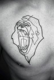 胸部点刺风格黑色的咆哮猴子纹身图案