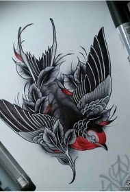 欧美school燕子黑灰纹身图案手稿
