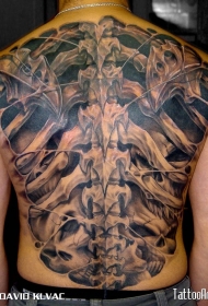 3D逼真的骨骼个性满背纹身图案