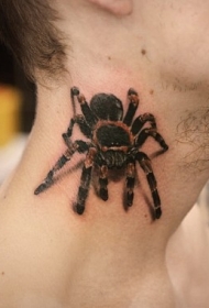 颈部3D非常逼真的丛林蜘蛛纹身图案