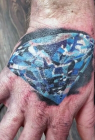 手背3D蓝色的纯钻石纹身图案