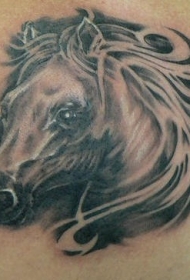 3D黑白马头纹身图案