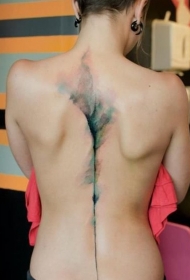 背部唯美的水彩画抽象水墨纹身图案