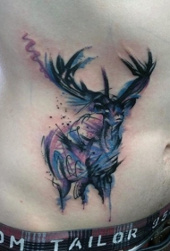 腹部抽象的彩色小鹿纹身图案