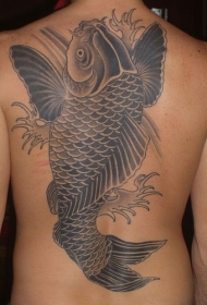 背部黑色的大鲤鱼纹身图案