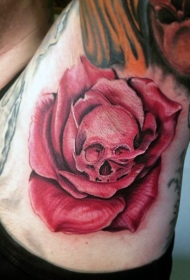 红色的玫瑰结合骷髅手臂纹身图案