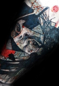 小腿抽象风格彩色的神秘男子纹身图案
