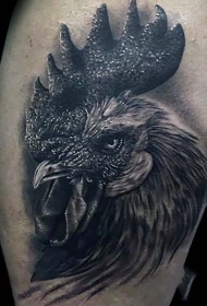 大腿3D非常逼真的黑色公鸡头部纹身图案