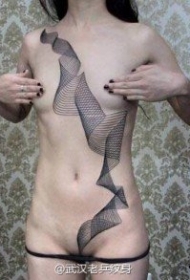 腹部欧美抽象线条纹身图案