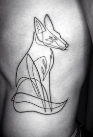 侧肋黑色点刺风格线条狐狸纹身图案