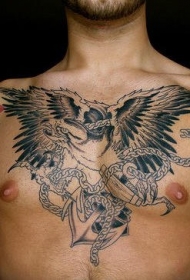 胸部老鹰船锚和铁链纹身图案