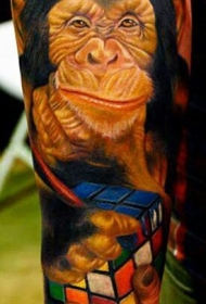可爱的黑猩猩和立方体魔方手臂纹身图案