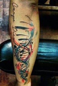 手臂抽象风格的彩色DNA纹身图案