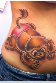 腰部3D卡通彩色的可爱猴子纹身图案