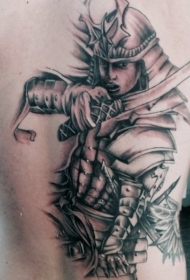 背部3D彩色的武士纹身图案