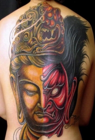 背部大型双面3D湿婆印度教纹身图案