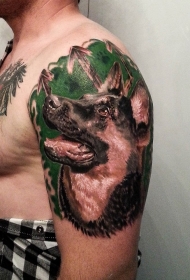 手臂写实的德国牧羊犬头像彩色纹身图案