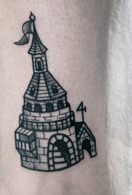 脚踝上黑白点刺小城堡纹身图案