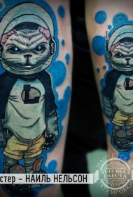 插画式彩色邪恶宇航员猫手臂纹身图案