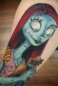 手臂3D彩色的卡通僵尸女孩与花朵纹身图案