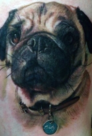 非常逼真的彩色小狗肖像腿部纹身图案
