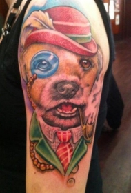 手臂五颜六色的吸烟绅士狗纹身图案
