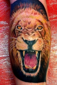 狮子头像3D彩色纹身图案