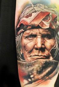 惊人的写实风格彩色印度人肖像手臂纹身图案