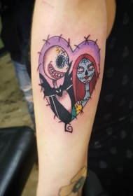 手臂彩色心形和僵尸新娘纹身图案