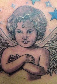 美丽的天使和彩色星星纹身图案
