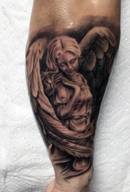 手臂old school黑白可爱的天使女性纹身图案