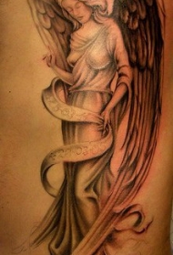 女性天使和丝带纹身图案